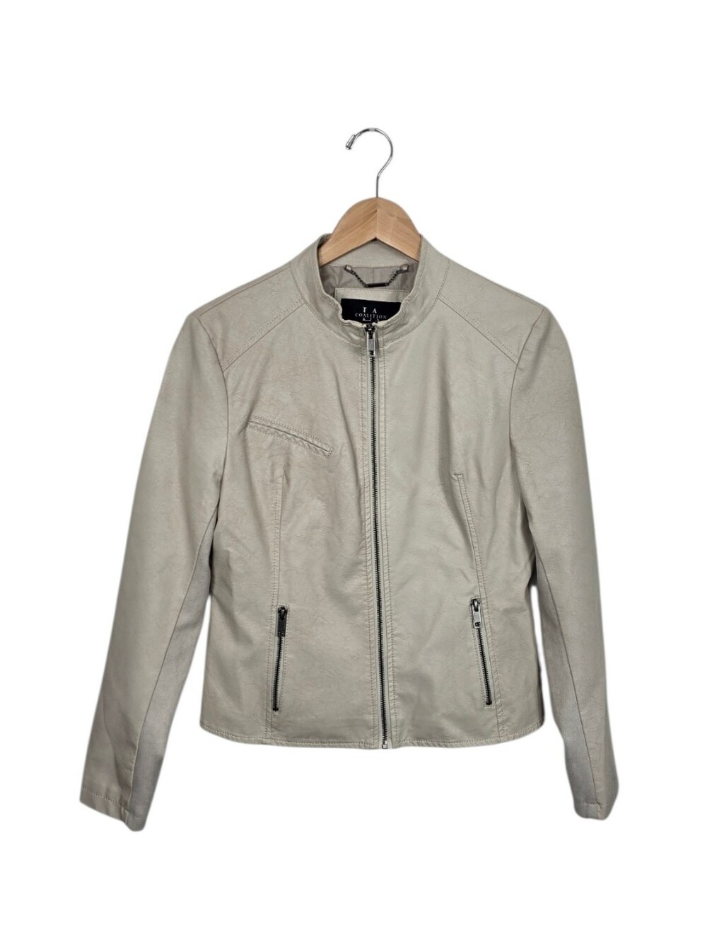 Coalition LA Faux Leather Suede Cream Moto Jacket Women's Medium